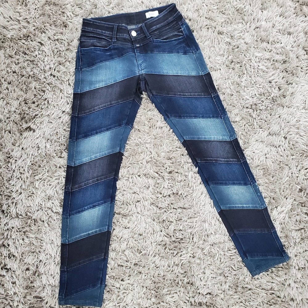 Closed Dark Blue Denim Striped Patched Jeans Size 27